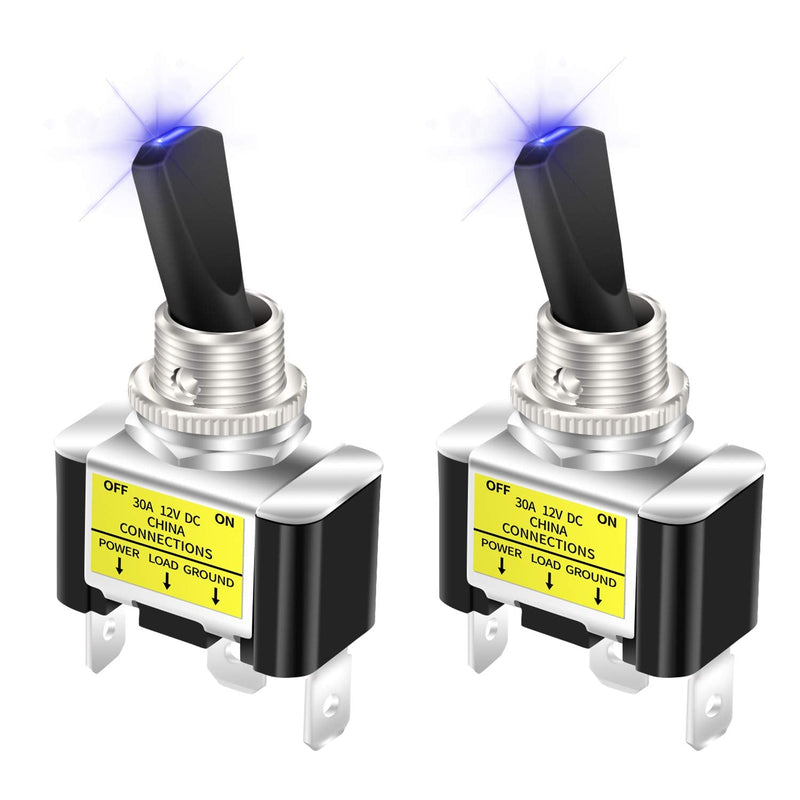 DaierTek 12V Blue LED Lighted Toggle Switch 30 Amp 12 Volt Toggle Switch SPST ON Off 2 Position 3pin for Automotive Car Truck -2pcs 2pcs Blue LED