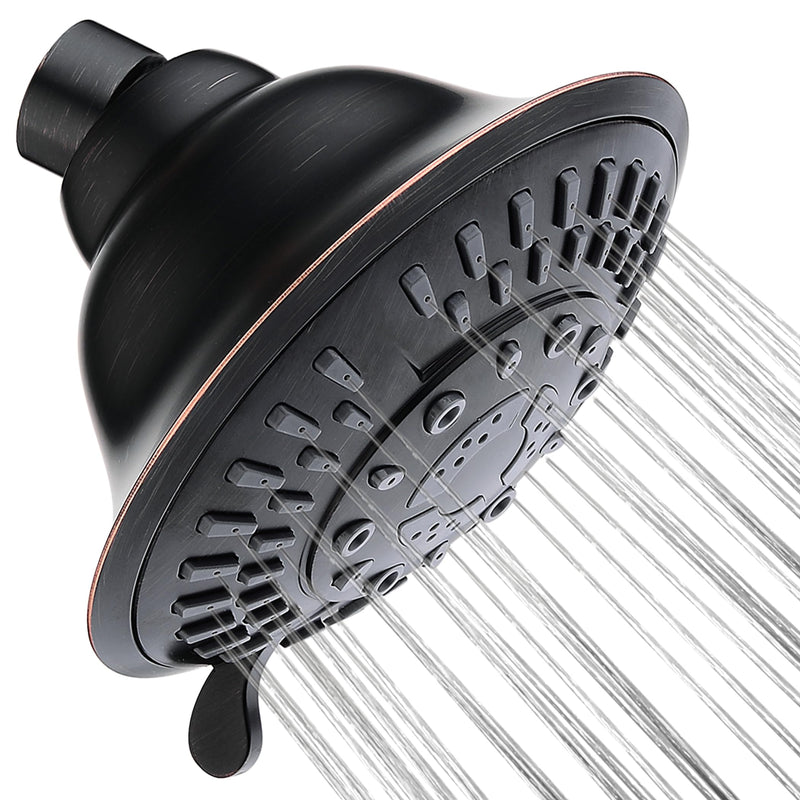 BRIGHT SHOWERS High Pressure Rain Shower Head, Fixed Shower Head with 5 Spray Settings, Adjustable Angle and Anti-Clog Nozzles, Oil Rubbed Bronze (1.8 GPM) 5 Spray Settings