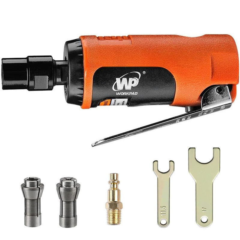 WORKPAD Mini Air Straight Die Grinder, 25000 RPM, Mini Pneumatic Tools, Equipped with 1/4-inch, 1/8-inch collets and 2 wrenches
