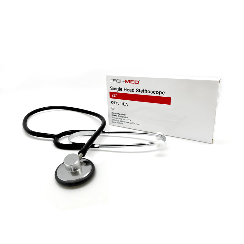 Dukal TEC 1100 Tech-Med Stethoscope, Single Head, 22" Size, Black, Lightweight Single Head Stethoscope for Nurses, Doctors, Paramedics, and Students