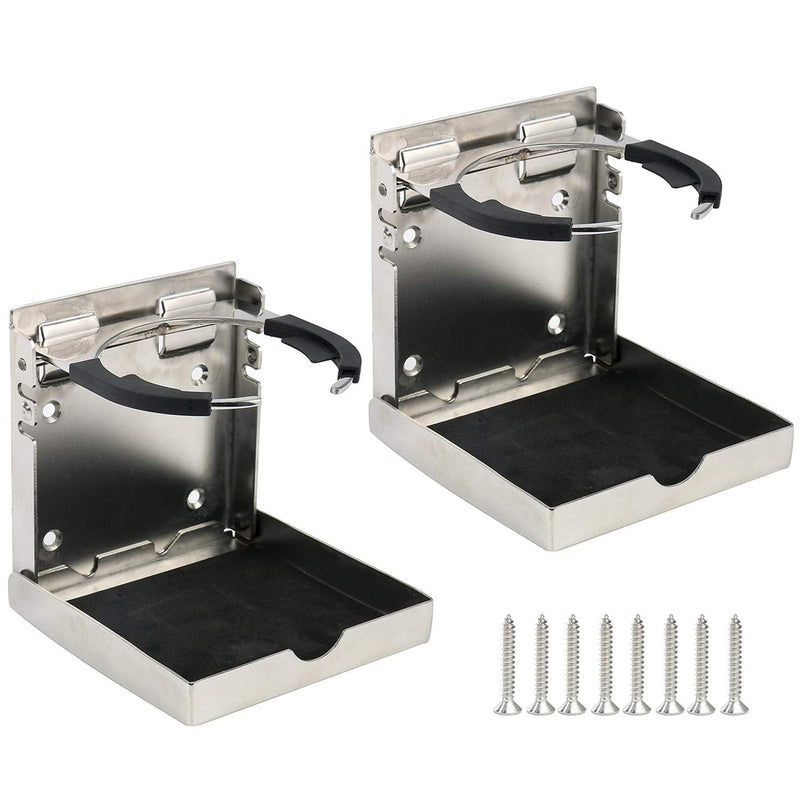 Amarine Made 2-Pack of Stainless Steel Folding Drink Holder Cup Holder Marine Boat Caravan car (M:4")