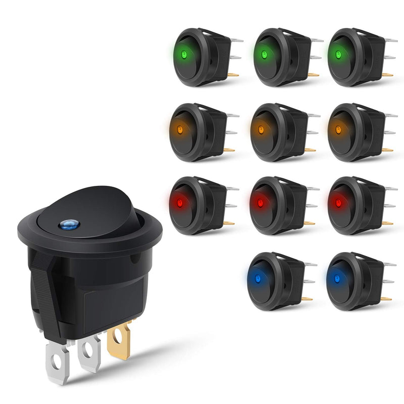 Nilight 90013L 12PCS Round Toggle LED Switch 12V Car Truck Rocker On-Off Control Blue Green Yellow Red