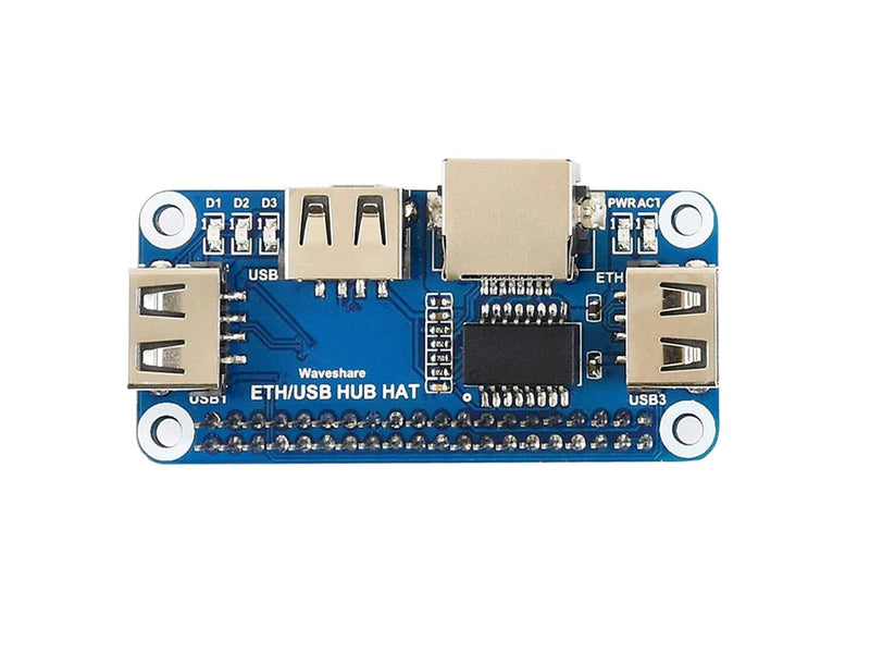 Waveshare Ethernet/USB HUB HAT, Compatible with Raspberry Pi 5/4B/3B/Zero/Zero W/Zero 2W/Pico/Pico W/Pico WH, 1x RJ45 Ethernet Port, 3X USB Ports