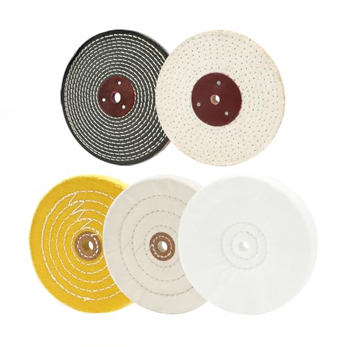 SCOTTCHEN Buffing Polishing Wheels 6in x 1/2in Arbor Soft (30Ply) / Fine (50Ply) / Medium (42Ply) / Coarse (50Ply) / Rough (5Ply) for Bench Grinder - 5pcs 6 inch Multi 5pcs