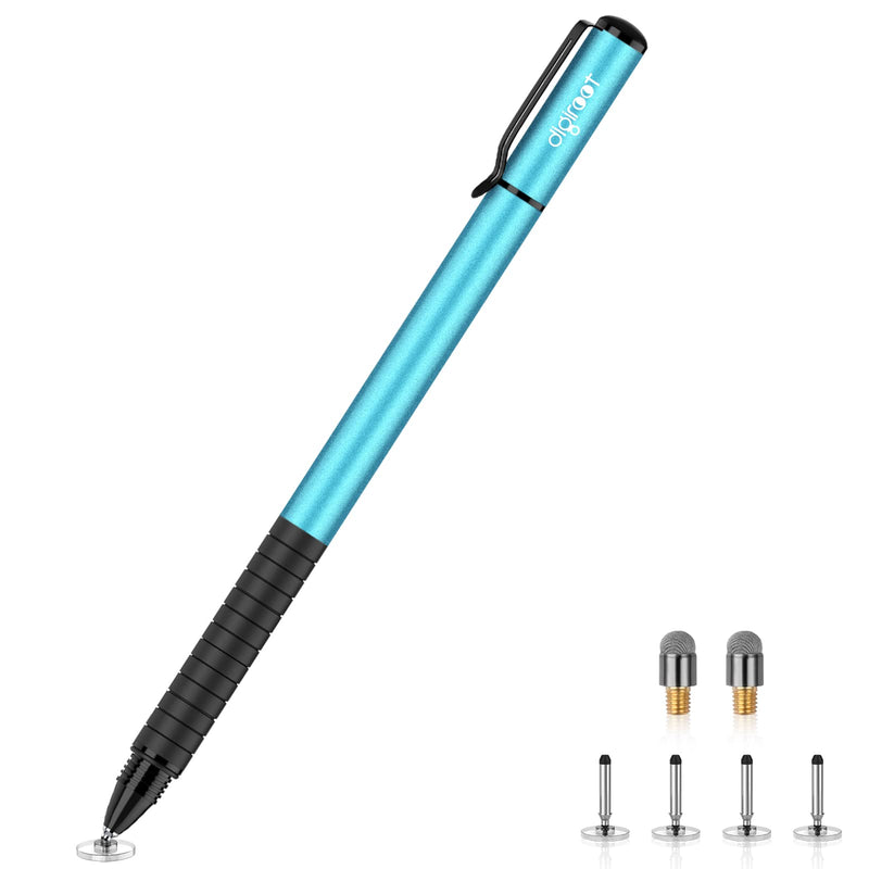Digiroot Universal Stylus,[2-in-1] Disc Stylus Pens for All Touch Screens Cell Phones, iPad, Tablets, Laptops with 6 Replacement Tips(4 Discs, 2 Fiber Tips Included) - (Blue) Blue