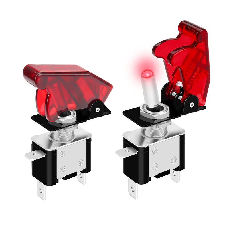 DaierTek Red 12V LED Lighted Toggle Switch with Aircraft Guard Safety Flip Cover 12 Volt DC 20A Heavy Duty Covered Illuminated Lit for Racing Auto Car ATV UTV Golf Cart -2Pack Red LED with Cover