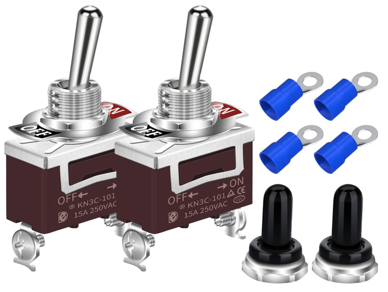 DaierTek Waterproof Toggle Switch 12V DC 30A Heavy Duty 2 Pin ON Off SPST with Weatherproof Boot Cap Cover for Auto Car Marine Boat -2 Pack Screw ON/OFF