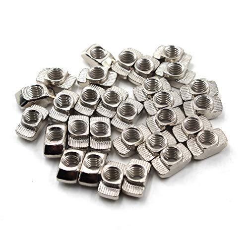 M6 T Nut Nickel Plated Carbon Steel T Slot Nut for 4545 Aluminum Extrusion European Standard (Pack of 50) 45 Series M6