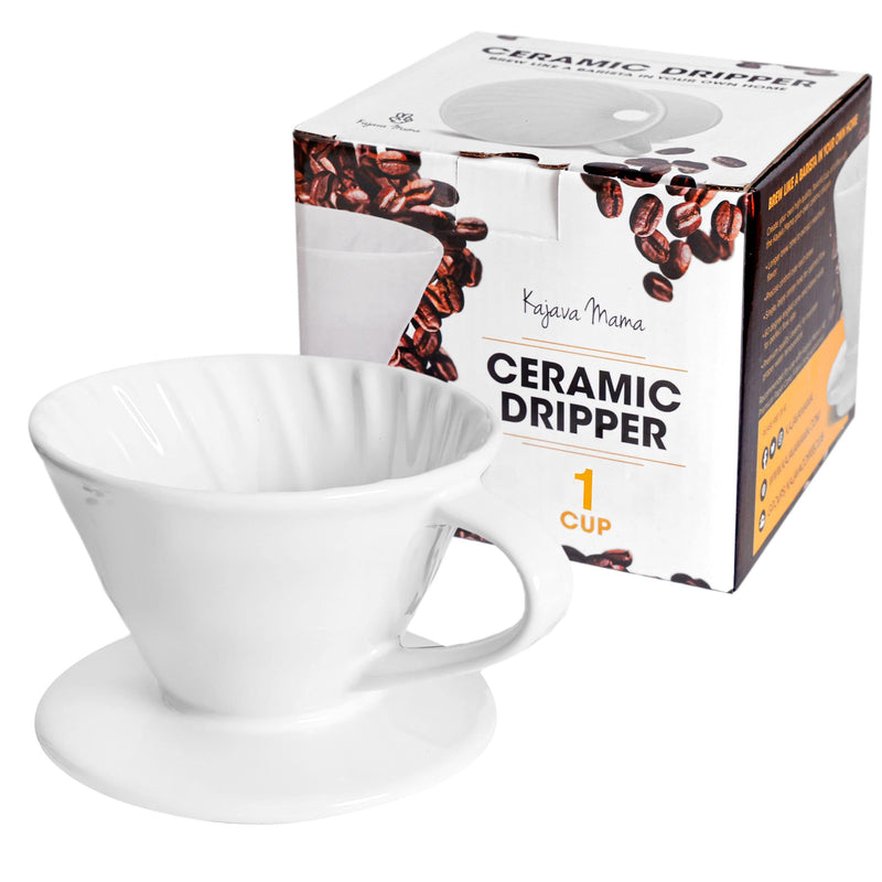 Pour Over Coffee Dripper - Ceramic Slow Brewing Accessories for Home, Cafe, Restaurants - Easy Manual Brew Maker Gift - Extra Small - White, 1 Cup