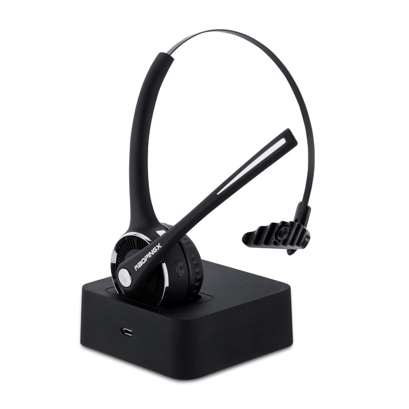 Trucker Bluetooth Headset Wireless Headset with Microphone Over The Head Headset with Noise Cancelling Sound On Ear Car Earphones Office Earpiece for Cell Phone Skype Call Center Bluetooth V5.0