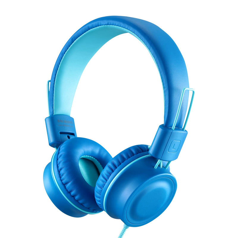 iRAG J01 Kids Headphones Foldable Stereo Tangle-Free 5ft Long Cord 3.5mm Jack Plug in Wired On-Ear Headset for iPad/Amazon Kindle Fire/Toddler/Boys/Girls/School/Laptop/Tablet(Ocean Blue) Ocean Blue