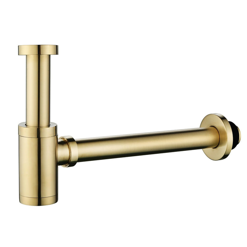 Bathroom Brass Contemporary Round Bottle P Trap 1-1/4, Lavatory Adjustable Basin Sink Waste Drain P-Trap Kit, General US Standard, Brushed Nickel Gold
