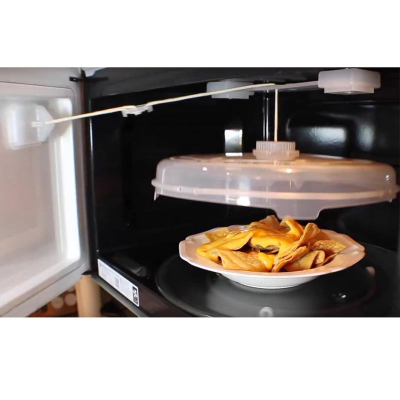 NewFerU Automatic Microwave Plate Cover Magnetic, Adjustable String Food Splatter Guard with Vents, Self Opening Hover Dish Spatter Lid Attached to Door 12 Inch, BPA Free Plastic, Dishwasher Safe
