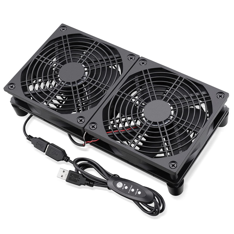 GDSTIME 240mm Router Fan Cooler with L/M/H Speed Control DC 5V USB Powered | Quiet Dual 120mm USB Computer Fan, for Router, Modem, Receiver, DVR, PlayStation, Xbox, Amplifier, Laptop, AV Cabinet Cooling 240mm USB Fan