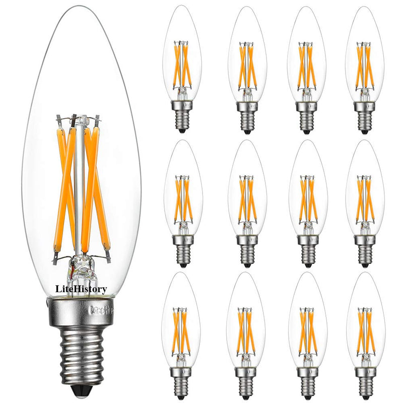 LiteHistory E12 led Bulb Dimmable 6W Equal 60 Watt LED Light Bulbs 2700K AC120V Edison Bulb B10 B11 Candelabra Bulbs for Chandelier and Ceiling Fan Light Bulbs 600LM e12 Bulb 12Pack Blunt Tip 2700k 12pack