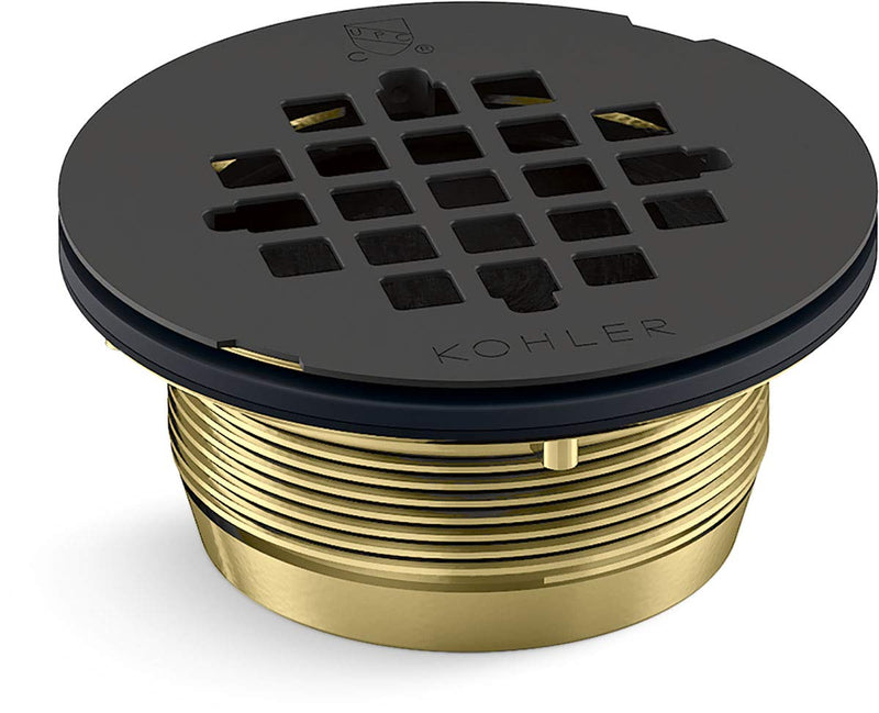 KOHLER K-22675-BL Round Brass Shower Receptor Drain, Black Finish Matte Black