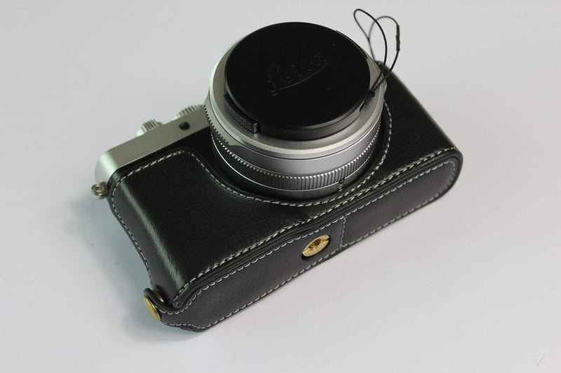 D-Lux 7 Case, BolinUS Handmade Genuine Real Leather Half Camera Case Bag Cover for Leica D-Lux 7 Bottom Opening Version + Hand Strap (Black) Black