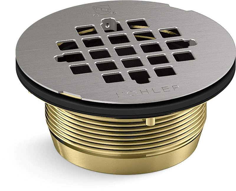 KOHLER K-22675-BS Round Brass Shower Receptor Drain, Brushed Stainless Finish