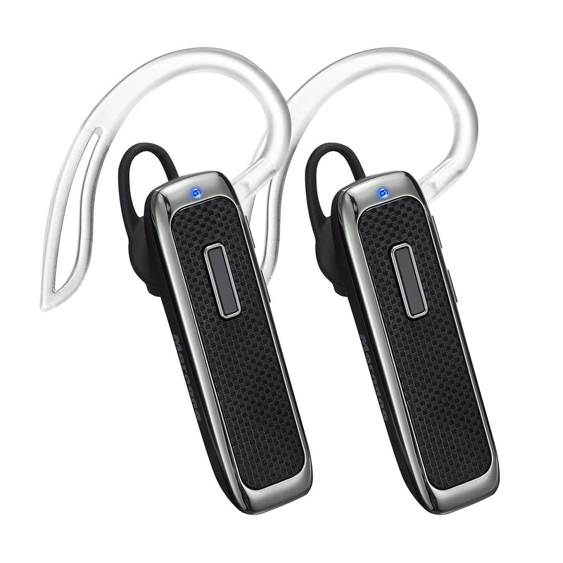 Bluetooth Headset, Hands-Free Wireless Earpiece w/ 18 Hours Playtime and Noise Cancelling Mic for iPhone Samsung Android Cellphone Truck Driver-2Pack