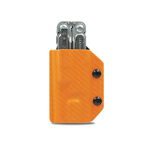 Clip & Carry Kydex Multitool Sheath for LEATHERMAN Free P4 - Made in USA (Multi-Tool not Included) EDC Multi Tool Holder Holster Cover Orange Carbon Fiber