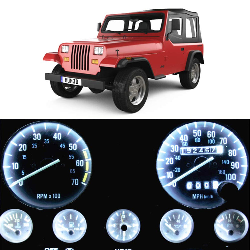 WLJH Bright White Instrument Cluster Panel Gauge Speedometer Tach Oil Pressure Fuel Temp Clock Indicator Bulb Full Led Light Kits Package Replacement for Jeep Wrangler 1987-1991