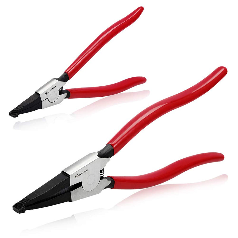 SPEEDWOX 2 Pcs Special Ring Retaining Ring Pliers Set Lock Ring Pliers Flat for Removing Installing Gearshift Locking Rings Angle Tip Circlip Plier Automobile Transmission Clutch Tool Fathers Day Gift 8"&11"
