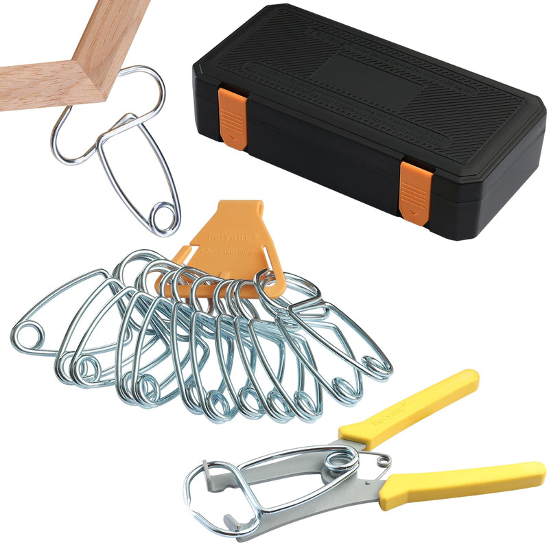 Miter Spring Clamps Kit for Woodworking | Set includes 13 clamps,1 pliers,1 clamp holder for wood trim,crown molding,baseboard,door casing. finish carpentry tools. 13 Clamps / 1 Pliers / 1 Clamp Clip