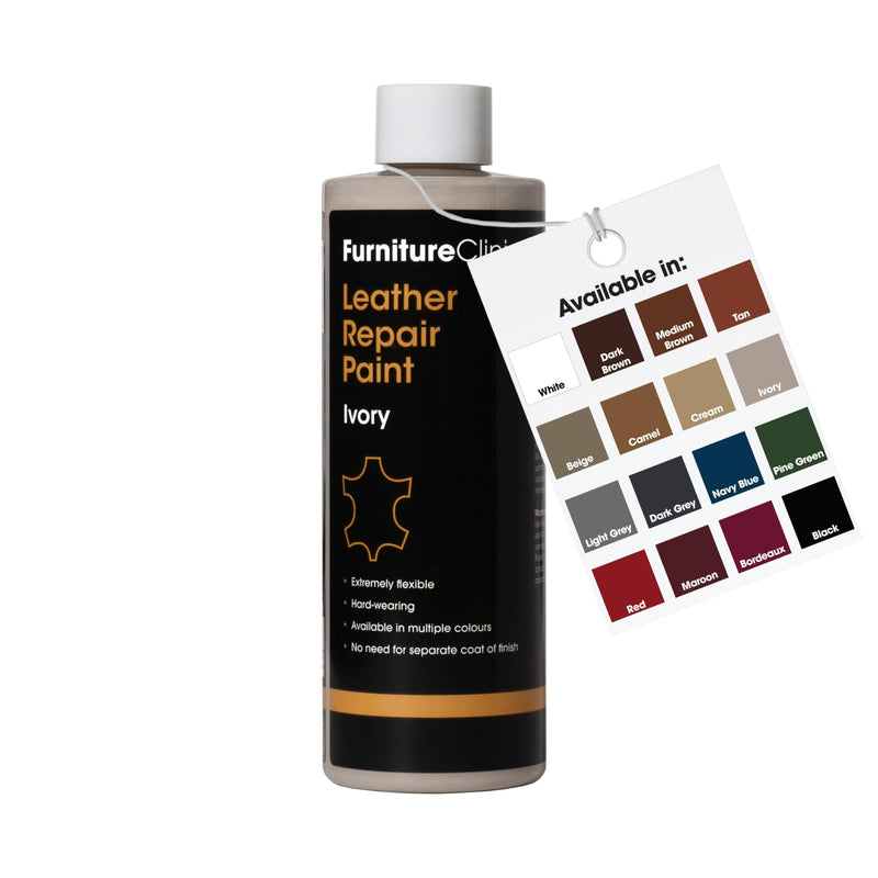 Furniture Clinic Leather Repair Paint | 2-in-1 Seal and Color | Use on Scratches, Tears, and Holes in Car Seats, Furniture | Quick and Easy Leather Repair Kit for Furniture (Ivory, 500ml / 17oz) Ivory