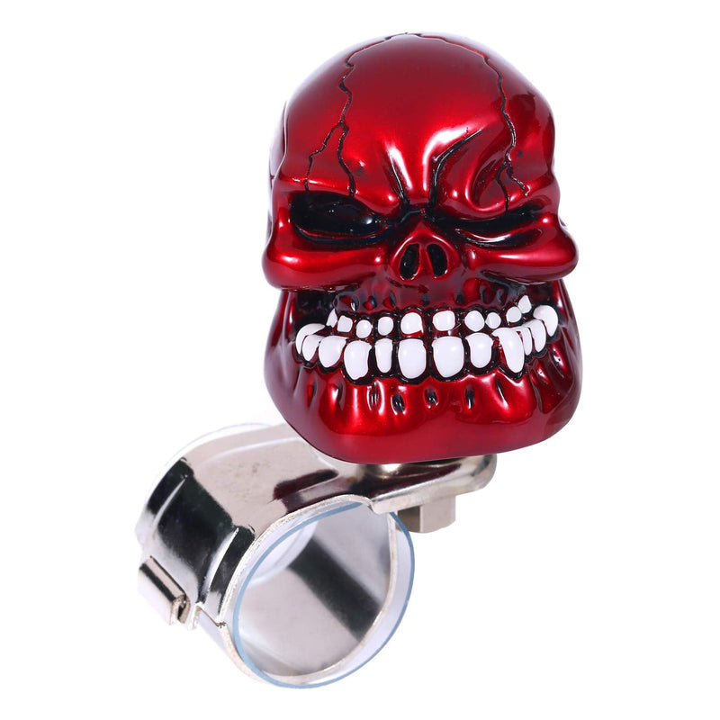 Skull Steering Wheel Spinner Knob Turning Driving Suicide Power Handle Universal Fit Most Vehicles Cars Trucks Tractors Mowers Forklifts Boat Golf Carts (Red) red
