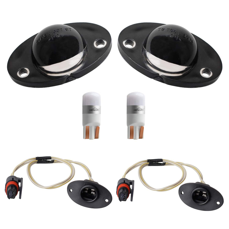 HERCOO LED License Plate Light Lens Rear Lamp Socket Wiring Harness Pigtail Black Housing Compatible with 1994 1995 1996 1997 1998 1999 2000 2001 2002 Dodge Ram 1500 2500 3500 Pickup Truck Step Bumper Black lens & wiring harness + White LED