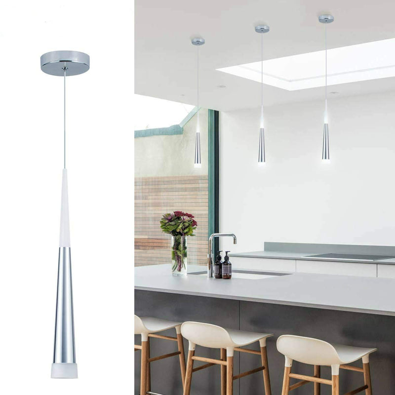 Modern Mini Island Pendant Light with Acrylic Shade LED Cone Contemporary Pendant Lighting for Kitchen Island Dining Room Living Room Bar 9W Cool White 6000K Aluminum Chrome 6000K