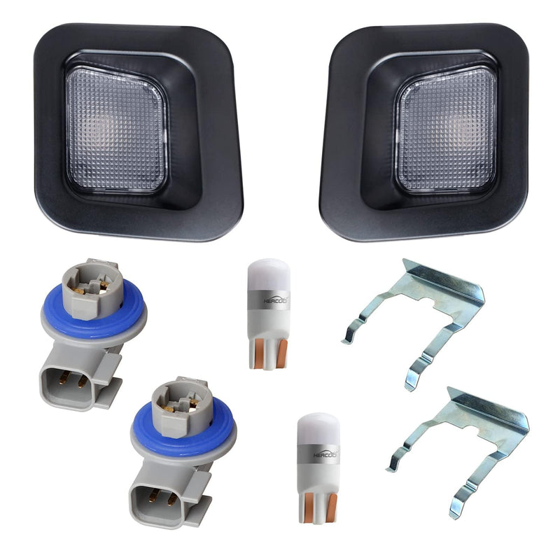 HERCOO LED License Plate Light Lens Rear Lamp Socket Black Cover Housing Clip Retainer Compatible with 2003-2018 Dodge Ram 1500 2500 3500 Pickup Truck Rear Step Bumper Aftermarket Repalcement Black lens+ White LED bulbs+Socket