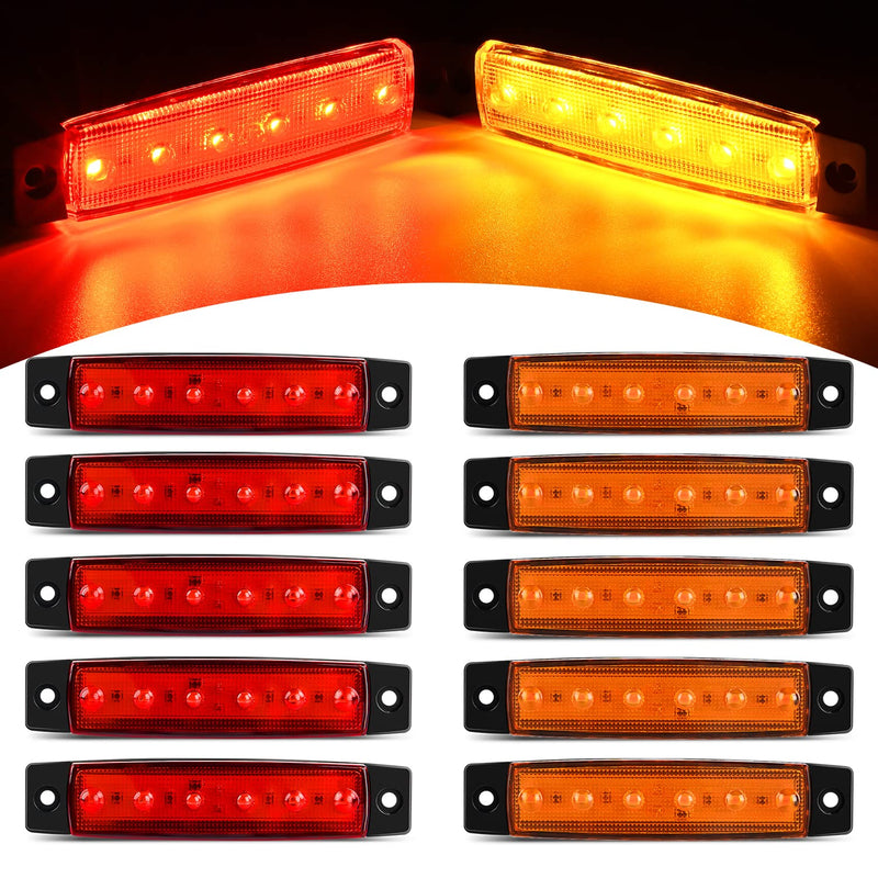 Nilight 10 PCS Amber Red 3.8 Inch 6 LED Side Marker Front Rear Indicator Clearance Lamp for 12V Truck Trailer RV Cab Boat Bus Lorry Amber/Red -Universal