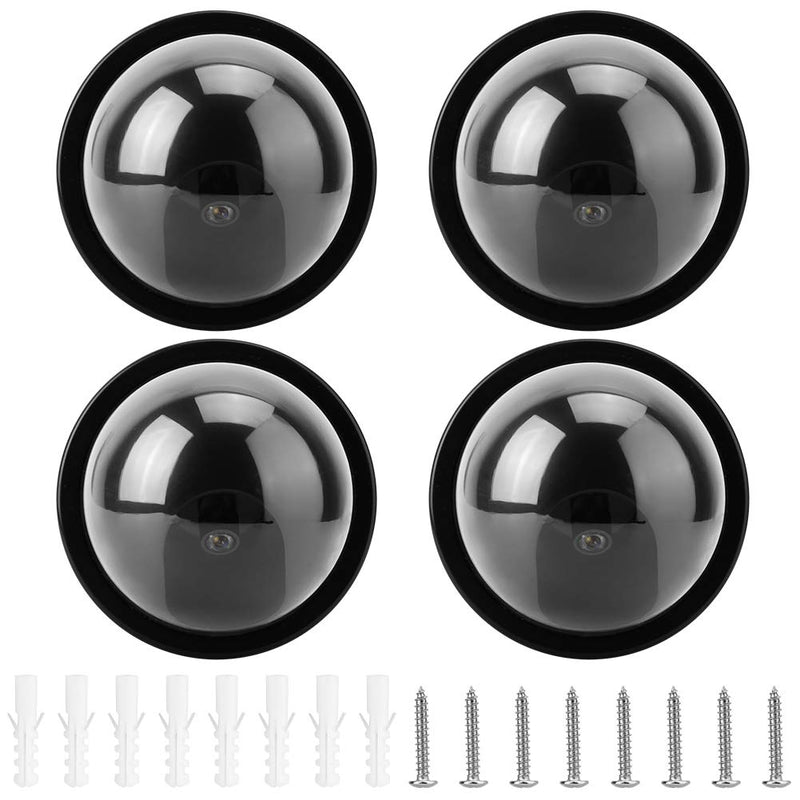 4pcs Dome Simulation Camera Fake CCTV Dummy with Flashing Led Light for Homes & Business Powered by 2"AA Batteries (Black) black