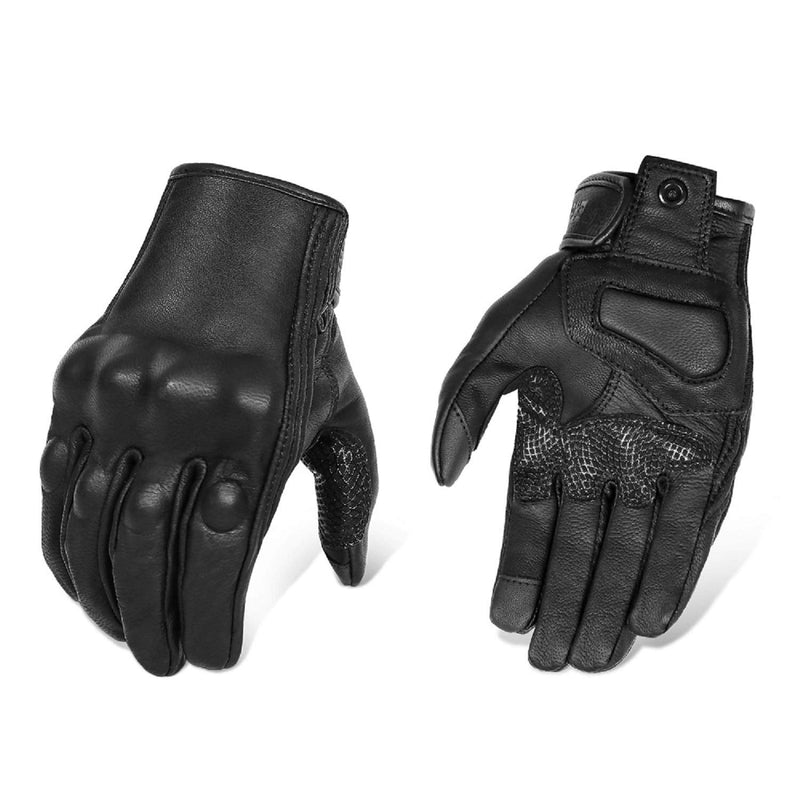 Updated Full Finger Leather Motorcycle Gloves Phone Touch Goat Skin Black Motorbike Riding Gloves (Updated,Non-Perforated, L) Updated,non-perforated Large