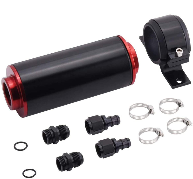 6AN Inline Fuel Filter Kit with Bulkhead Adapters, Push Lock Fittings and Fuel Filter Mounting Bracket for 3/8 Fuel Line Hose, Great for Gasoline, E85 Ethanol Fuel and Diesel 6AN