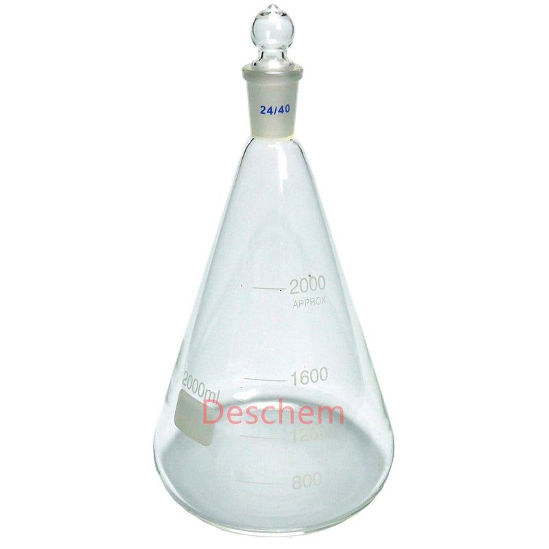 2000ml Glass Erlenmeyer Flask 2L Lab Conical Bottle with 24/40 Ground Joint Stopper 2000ML