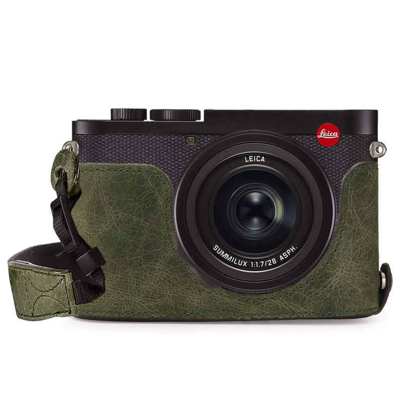 MegaGear MG1721 Ever Ready Genuine Leather Camera Half Case Compatible with Leica Q2 - Green