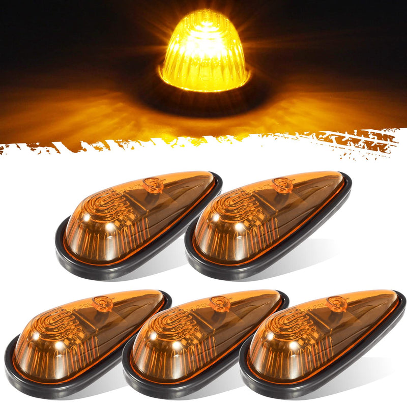 Partsam Amber Teardrop Cab Light 9LED Cab Marker Light 5pcs Front Rear Top Clearance Roof Running Light with Wiring Pack for Trucks, Vans, Pickups, semis and RVs,DOT Compliant Amber Lens/Amber Light