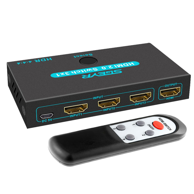 SGEYR HDMI Switch Splitter 3 Port 4K HDMI Switcher 3 in 1 Out HDMI Switches Selector Box with IR Remote IR Remote Control Support 4K@30Hz Ultra HD 3D 2160P 1080P