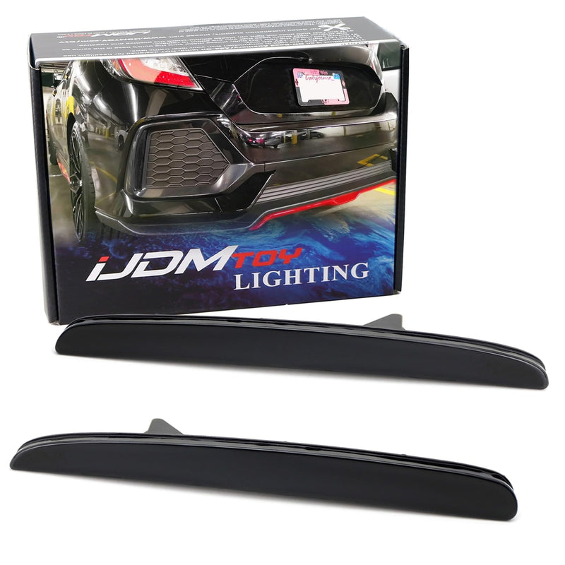 iJDMTOY Smoked Rear Bumper Reflector Lens Replacement Compatible With 2017-21 Honda Civic Hatchback, SI or Type-R Sedan, OE-Spec LH RH Assembly Smoked Lens