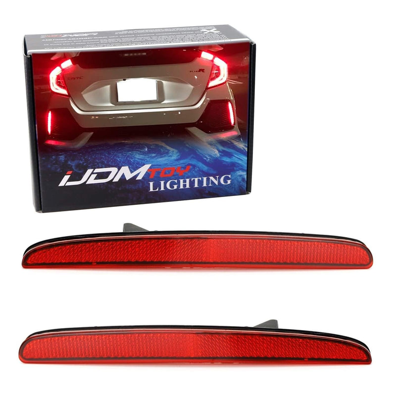 iJDMTOY Red Lens 24-SMD LED Bumper Reflector Lights Compatible With 2017-21 Honda Civic Hatchback, SI or Type-R Sedan, Function as Tail, Brake Lamps