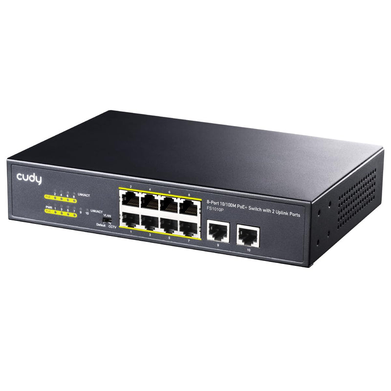 Cudy 8 Port PoE+ Switch with 2 Uplink Ports 120W, 8 10/100Mbps PoE+@120W, Extend/VLAN Mode, 802.3af, 802.3at Standard, Fanless, Watchdog, Plug and Play FS1010P