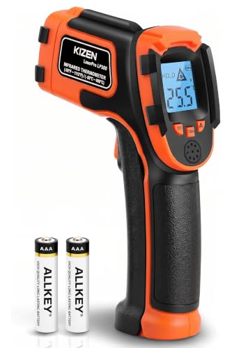 Kizen Infrared Temperature Gun - Handheld Surface Infrared Thermometer for Griddle, Grill, Pizza Oven, Candy, & A/C - Laser Thermometer Gun -58F to 1112F - Surface Temp Gun Orange