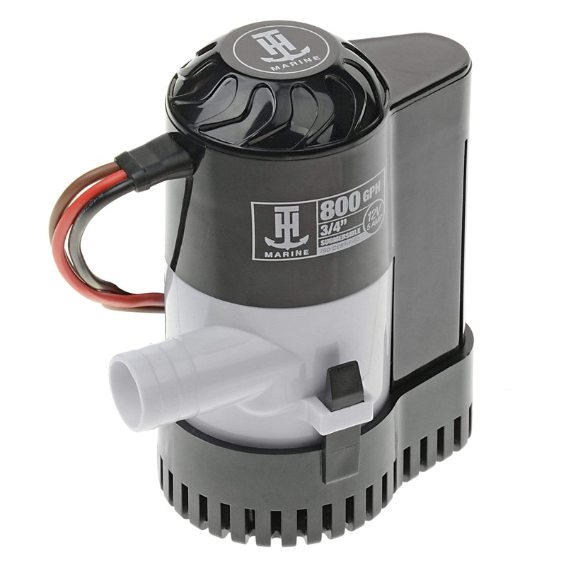 T-H Marine Automatic Bilge Pump - 800 GPH - Submersible with Built-In Float Switch - Fits 3/4 in Hose - 13.6V DC - 8 Second Shut-Off Delay - Corrosion-Resistant Marine Pump