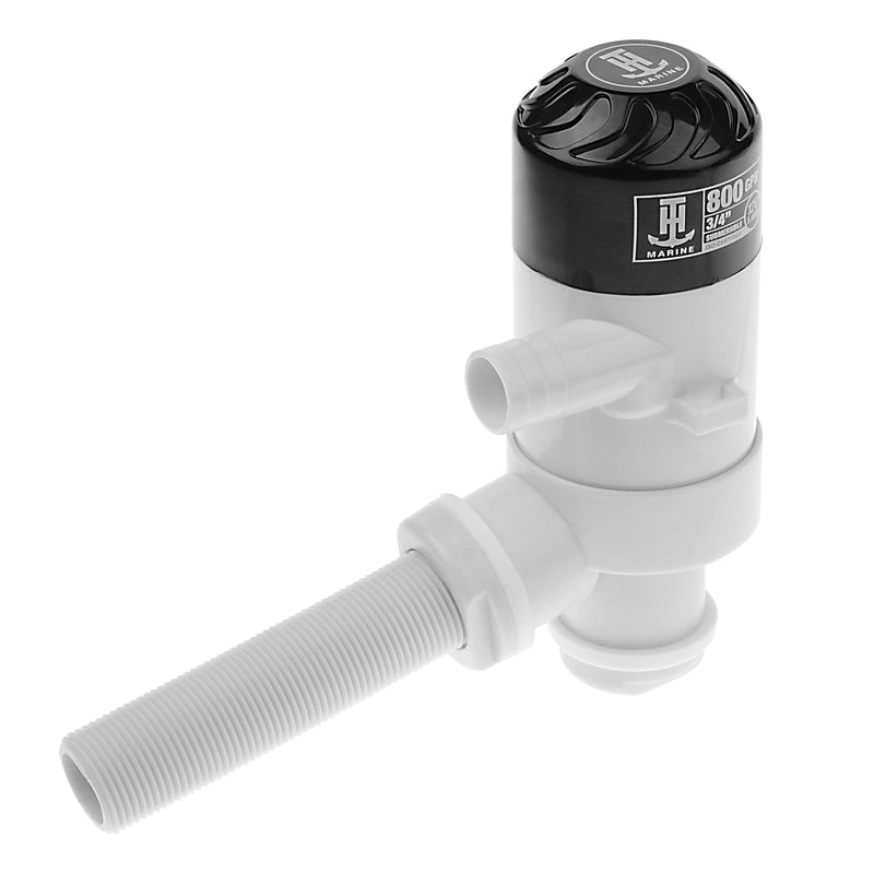 T-H Marine 800 GPH Thru-Hull Livewell Pump - 3/4 Inch Hose Outlet Straight or Angle Mount Marine Livewell Pump with 30 Inch Lead Wires Corrosion-Resistant Removable Cartridge and Quiet Operation