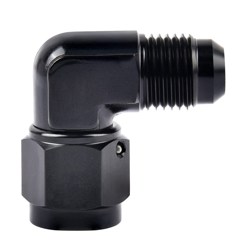 EVIL ENERGY AN Female to AN Male Flare Swivel Fitting Adapter Aluminium Black 6AN 90 Degree