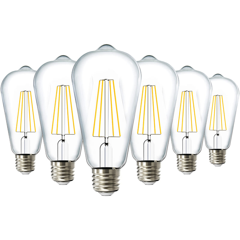 6 Pack Dusk to Dawn LED Outdoor Lights Bulb, ST64 Edison Style Automatic Light Sensing Bulbs, 800 LM, 7W (60W Equivalent), 3000K Warm White, E26 Base UL 6 Count (Pack of 1) 3000K Soft White