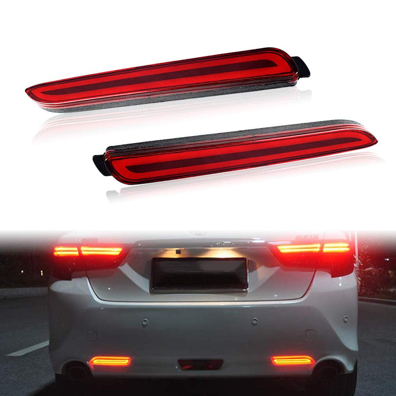 PGONE Red LED Rear Bumper Reflectors Fog Brake Tail Light sequential turn signal Lamps Accessories Kit For Toyota Rav4 Camry Sienna Matrix Venza Avalon Lexus RC250 RC350 IS-F GX470 RX300 Rx500