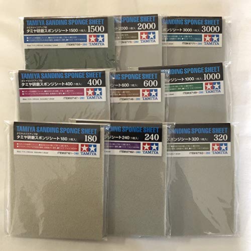  [AUSTRALIA] - TAMIYA Sanding Sponge Sheet Set of 9 (#180,#240,#320,#400,#600,#1000,#1500,#2000,#3000)
